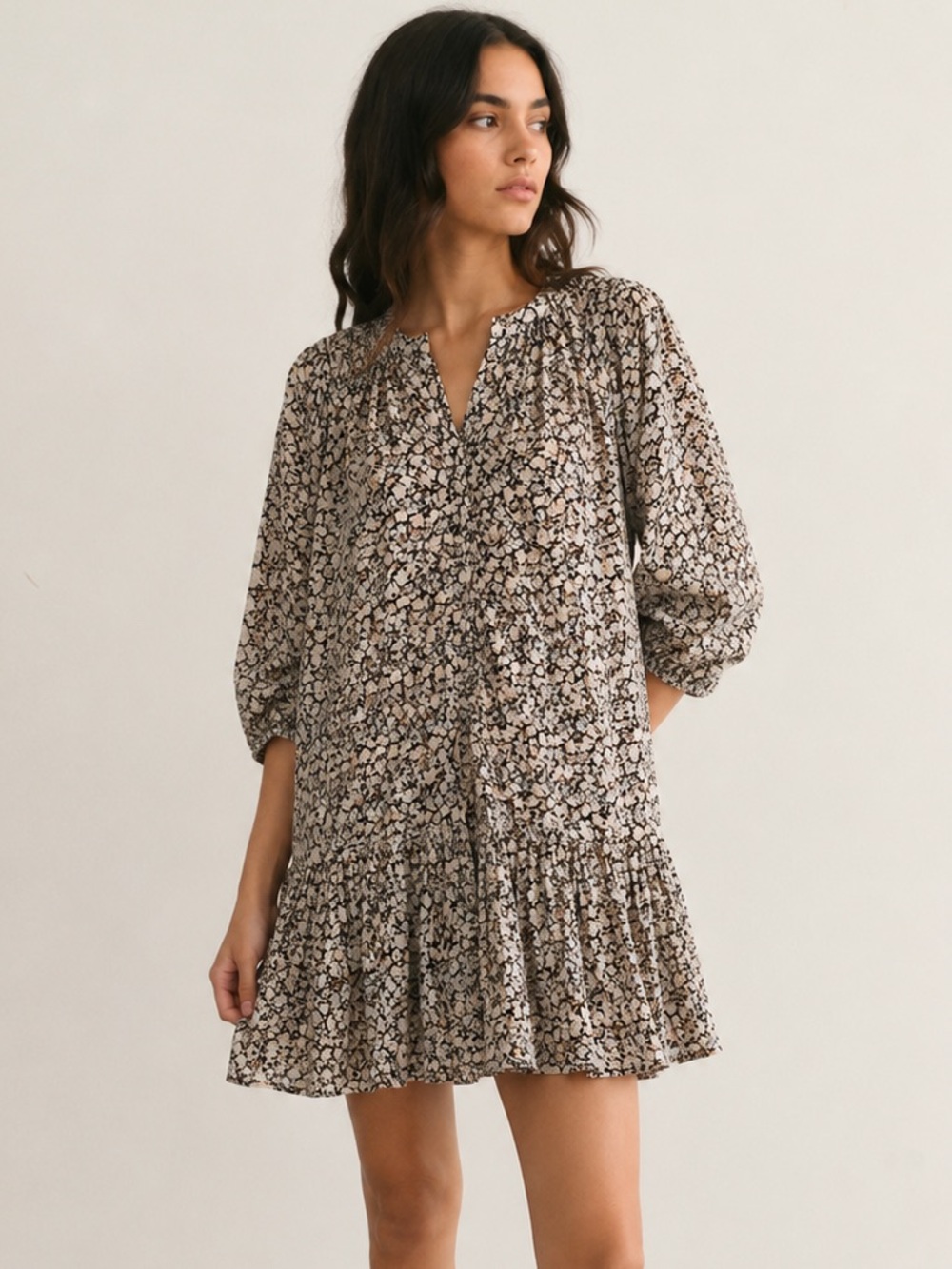Apiece Apart Cobano Cotton Poplin black Floral Print Mini Dress size XS